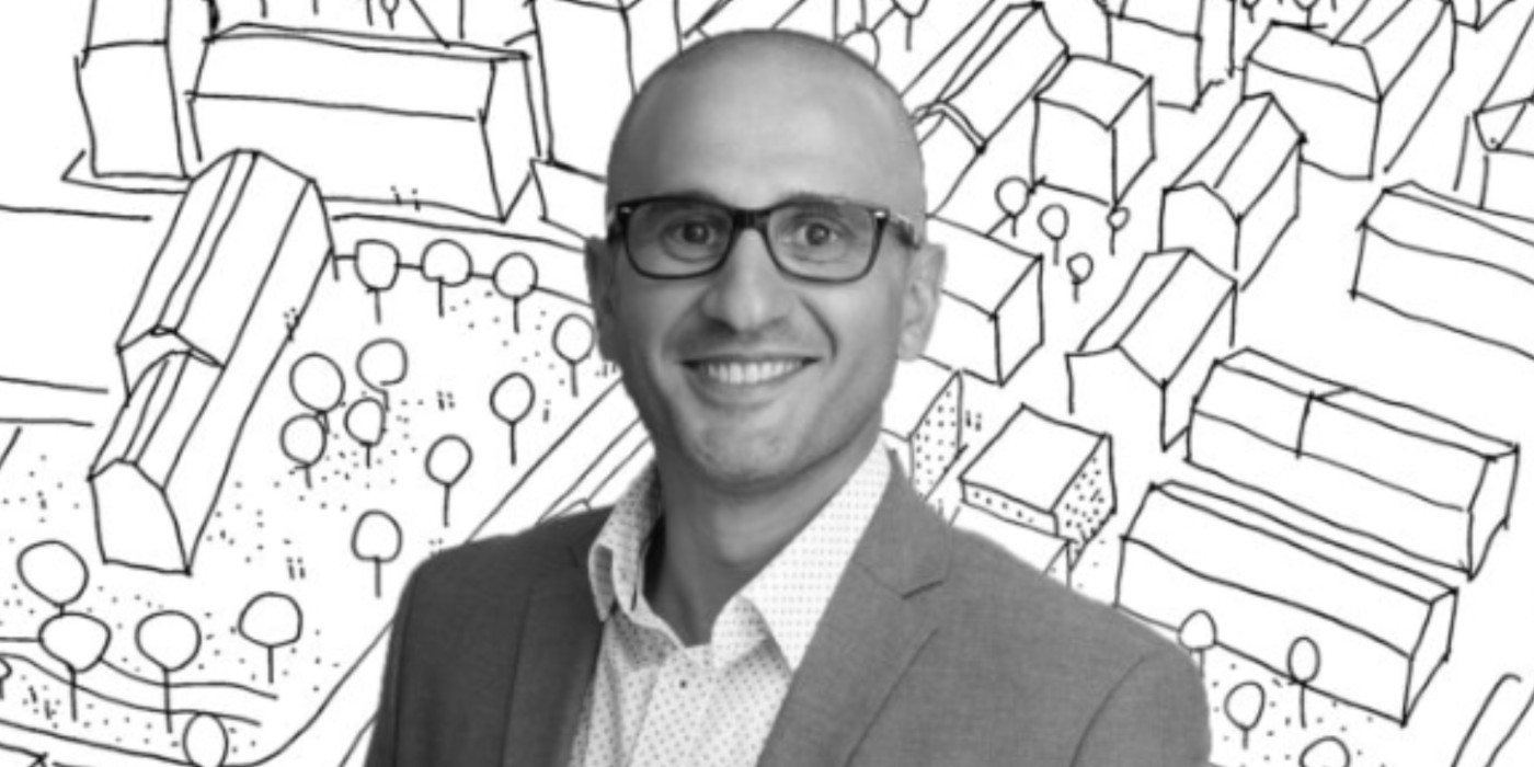 Enkla Hem's CEO and founder Emanuel Vardi presents a sketch of the upcoming development area in the center of Djurgården in Linköping. Note: The image is a montage.