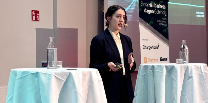 Linda Kjällén, CBRE's Head of ESG and Sustainability Solutions, CBRE, during the event in Gothenburg.