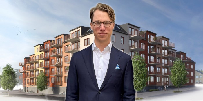 Carl-Adam von Schéele in front of one of the properties acquired by the new JV. The image is a montage.