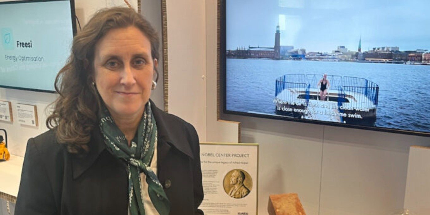 The Nobel Foundation CEO Hanna Stjärne in the Stockholm booth at Mipim.