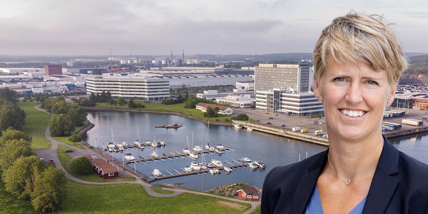 Aerial view of Arendal's cape and office cluster, which is part of the property that Platzer is now selling. Johanna Hult Rentsch is pleased with the deal.