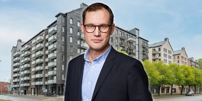 Per Nilsson in front of the property acquired in Uppsala. The image is a montage.