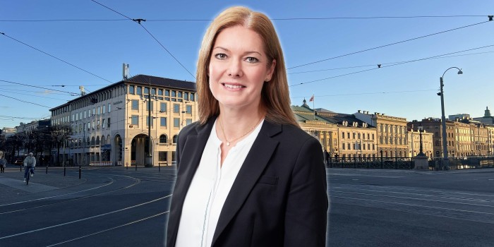 Marina Fritsch in front of Valvet (the Vault). The image is a montage.