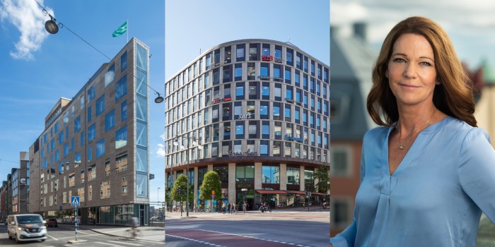 The properties Klassföreståndaren 3 and Isotopen 1 and Alecta Fastigheter's CEO Lena Boberg.