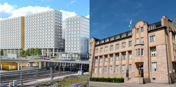 Two of the largest hotel projects in Helsinki (see text below.)