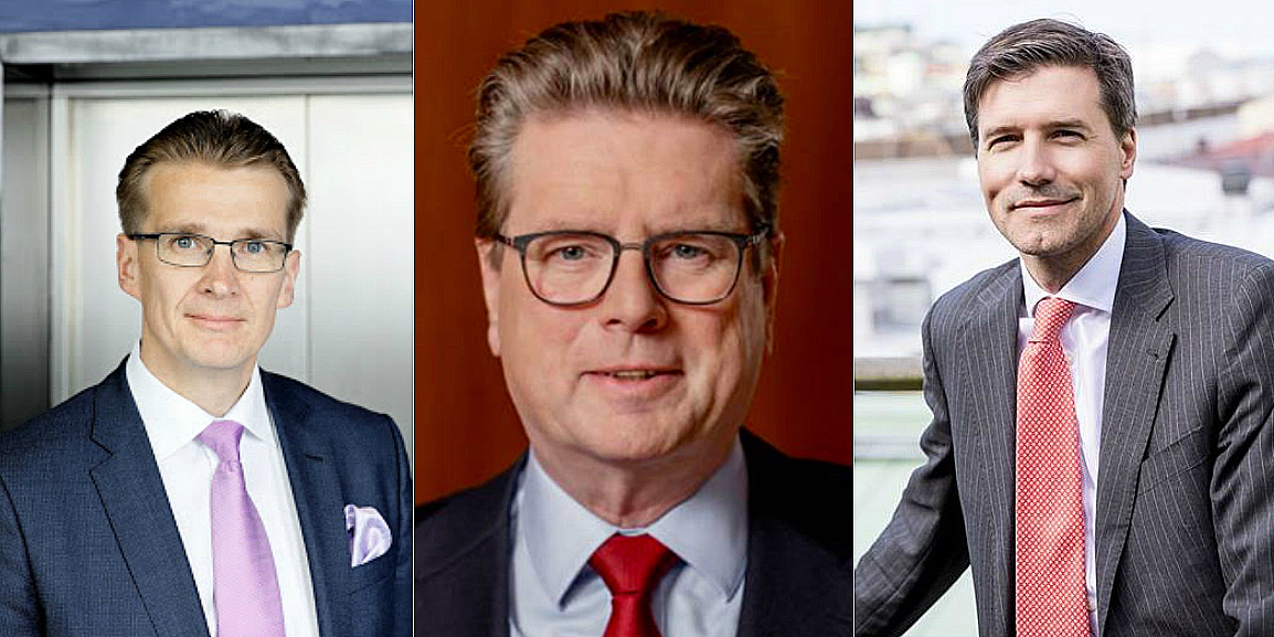 Jouko Pölönen (Ilmarinen), Edwin Velzel (PGGM), and Fabian Hielte (Ernström & Co).
