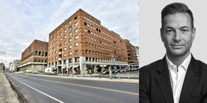 The purchased office building in Oslo, and Stian Levi Andresen, Head of Investments at Ferd Eiendom.