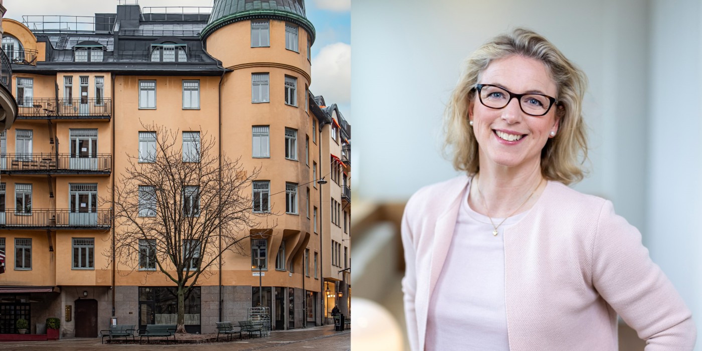 The property Skravelberget Större 14 in Stockholm and Sparbössan Fastigheter's CEO Sara Östmark.